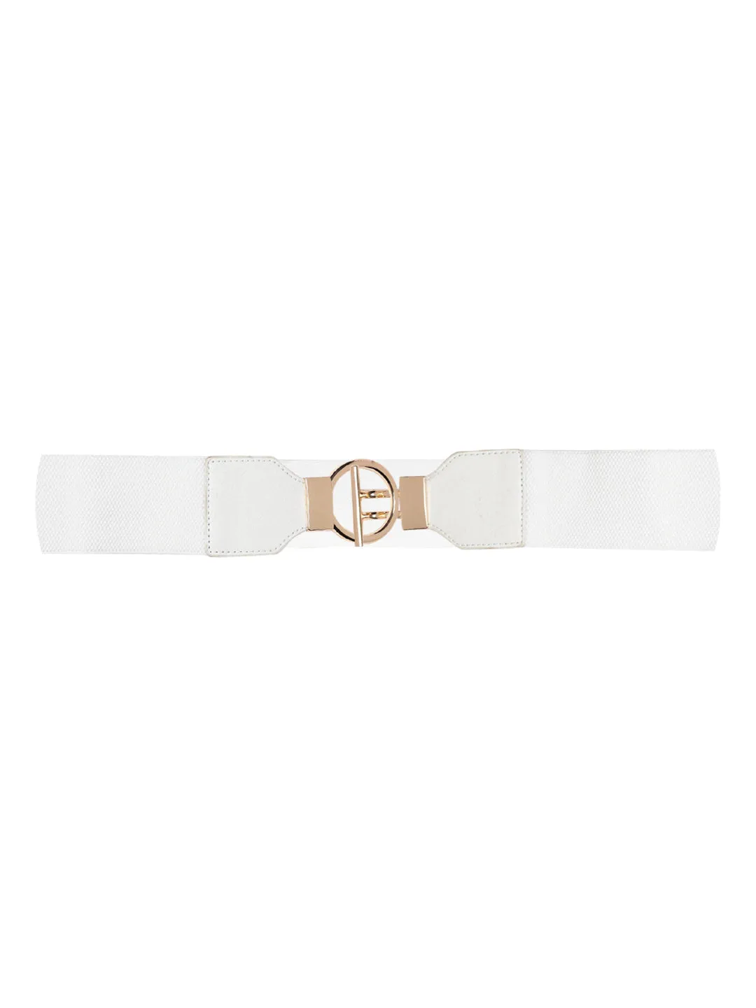 Berrylush Women White Elastic Strap Double Pin Hook Belt