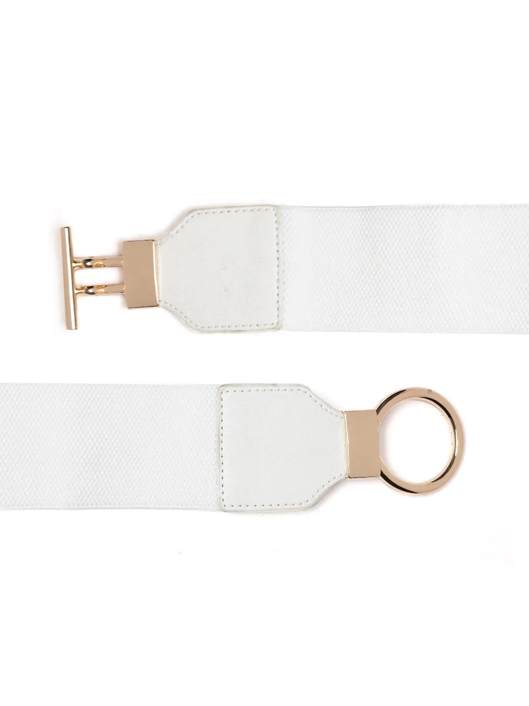 Berrylush Women White Elastic Strap Double Pin Hook Belt