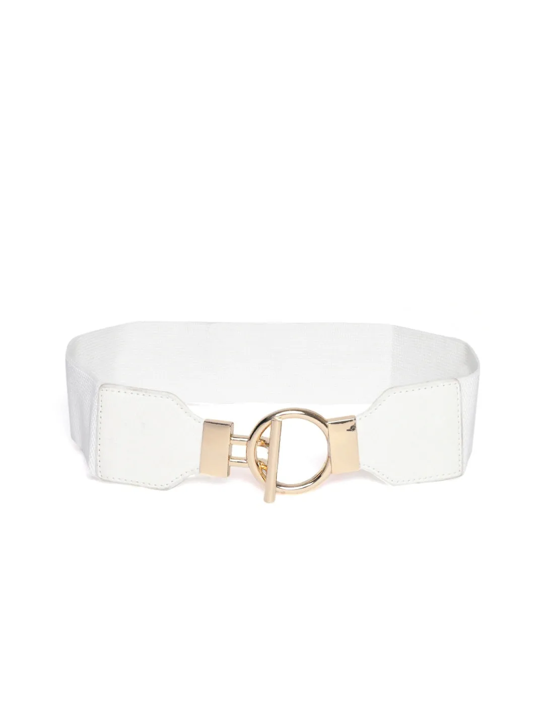 Berrylush Women White Elastic Strap Double Pin Hook Belt