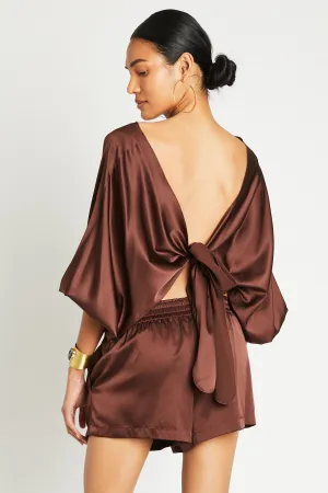   Beryll Ali Silk Wrap Top | Chocolate