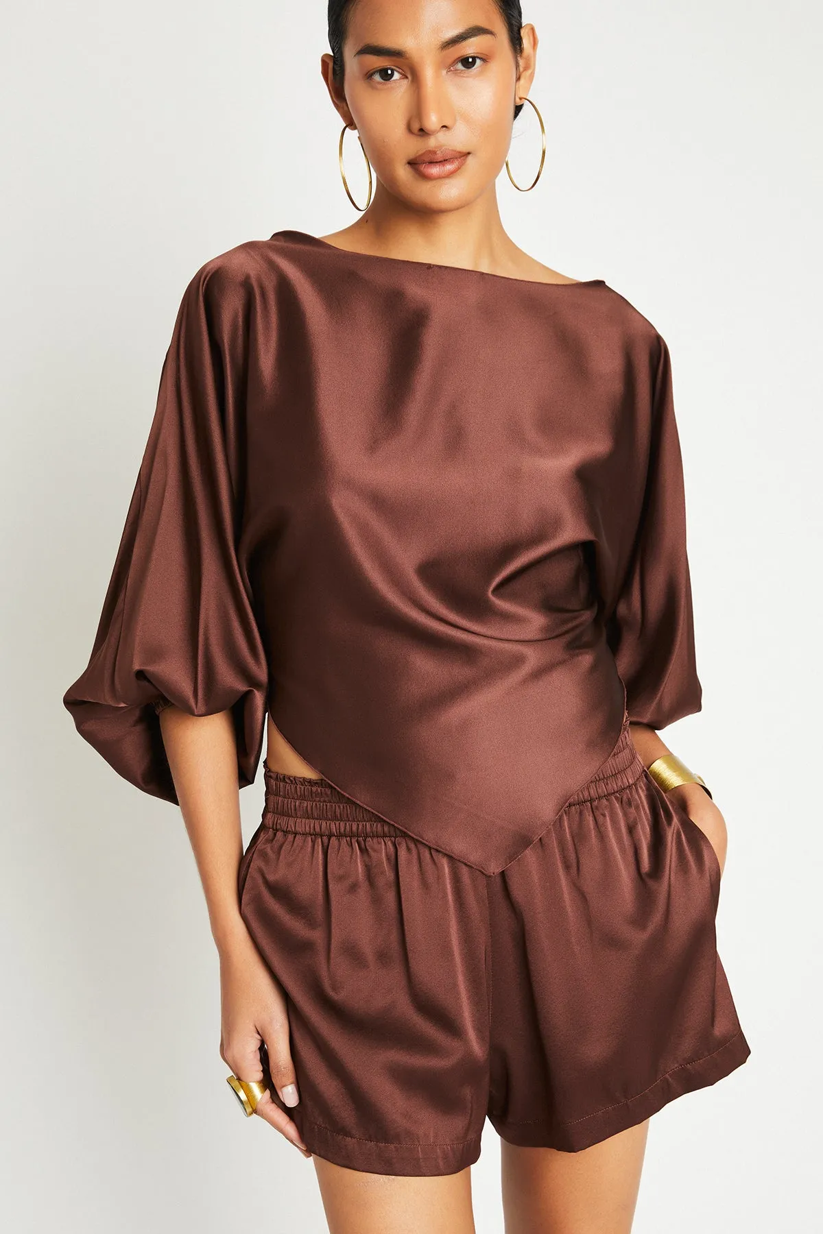   Beryll Ali Silk Wrap Top | Chocolate