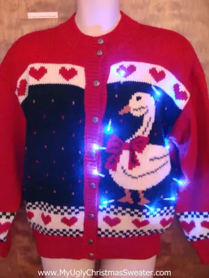 BEST 80s Duck with Bow Light Up Ugly Christmas Jumper