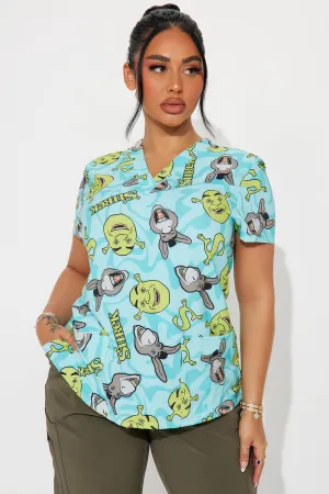 Best Buds Shrek And Donkey Uniform Scrub Top - Teal/combo