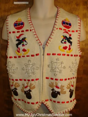 Best Cute Reindeer and Penguins Christmas Sweater Vest