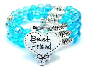 Best Friend Quilted Heart Sea Siren Ocean Glass Wrap Bracelet