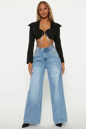 Best of Both Worlds Embellished Wide Leg Jeans - Medium Wash