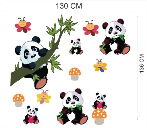 Best Stuff - Beautiful Blossom Panda Set Wall Sticker for Kids Room Home Decor (136 cm x 130 cm)- Code BD 01