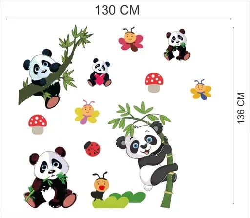 Best Stuff Beautiful Panda Set Wall Sticker for Kids Room- Code BB 33