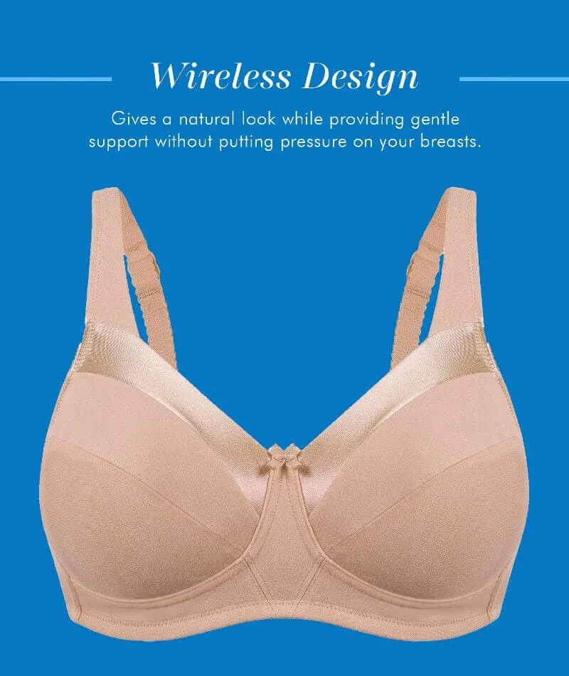 Bestform Satin Trim Wire-Free Cotton Bra With Unlined Cups - Nude