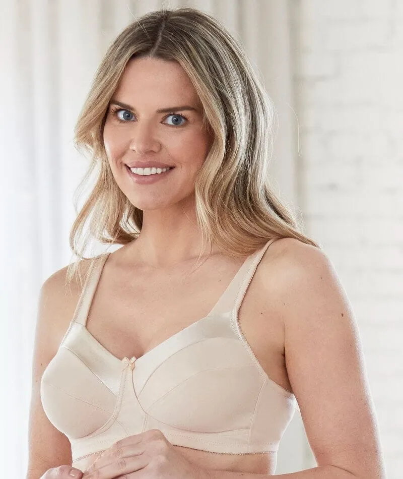 Bestform Satin Trim Wire-Free Cotton Bra With Unlined Cups - Nude