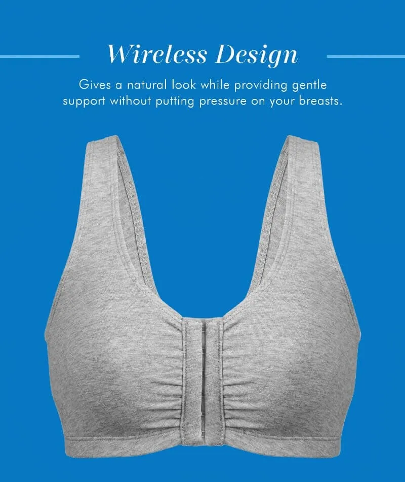 Bestform Unlined Wire-Free Cotton Stretch Sports Bra With Front Closure - Heather Grey