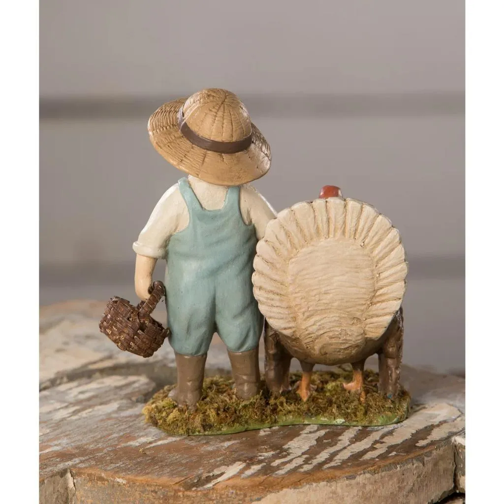 Bethany Lowe Timmy Autumn Thanksgiving Turkey Feeder Kids Holiday Figure