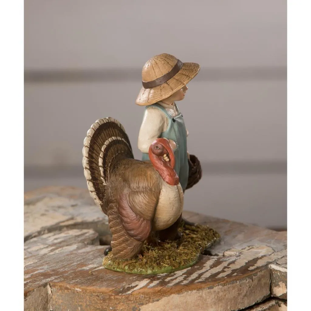 Bethany Lowe Timmy Autumn Thanksgiving Turkey Feeder Kids Holiday Figure