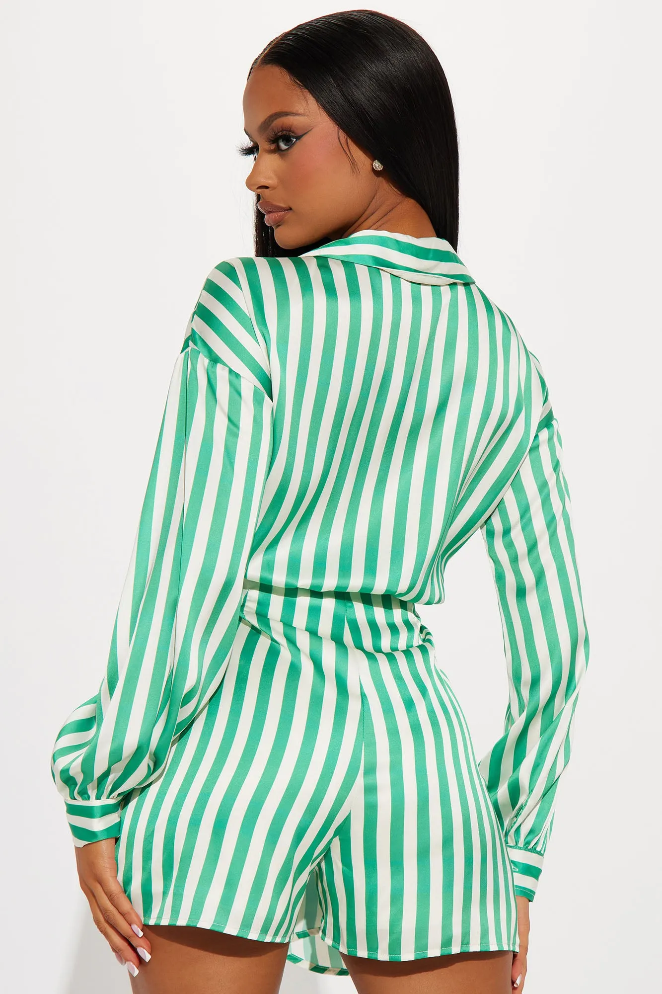 Bethany Striped Romper - Green/combo