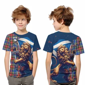 Bethune Tartan Family Crest Kid T-Shirt with Scottish Majestic Lion