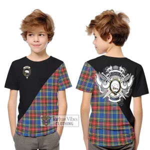 Bethune Tartan Kid T-Shirt with Family Crest and Military Logo Style