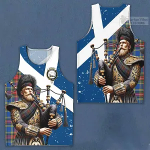 Bethune Tartan Men's Tank Top with Family Crest Scottish Bagpiper Vibes