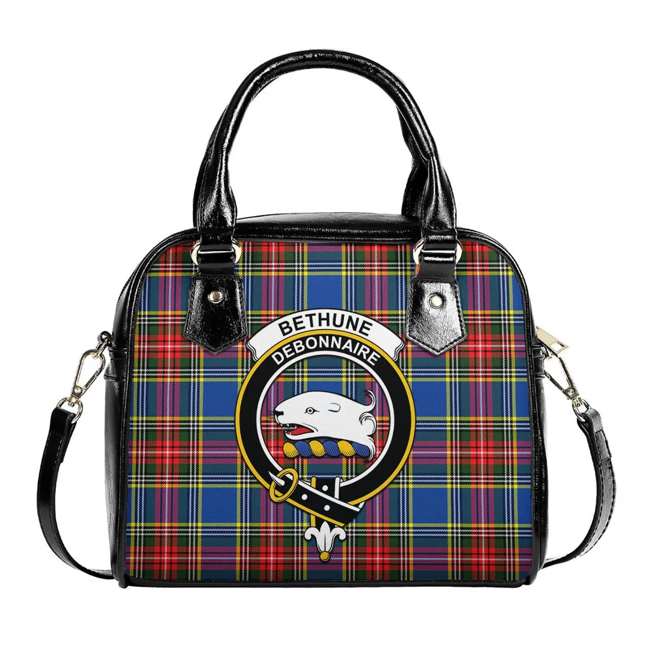 Bethune Tartan Shoulder Handbags with Family Crest