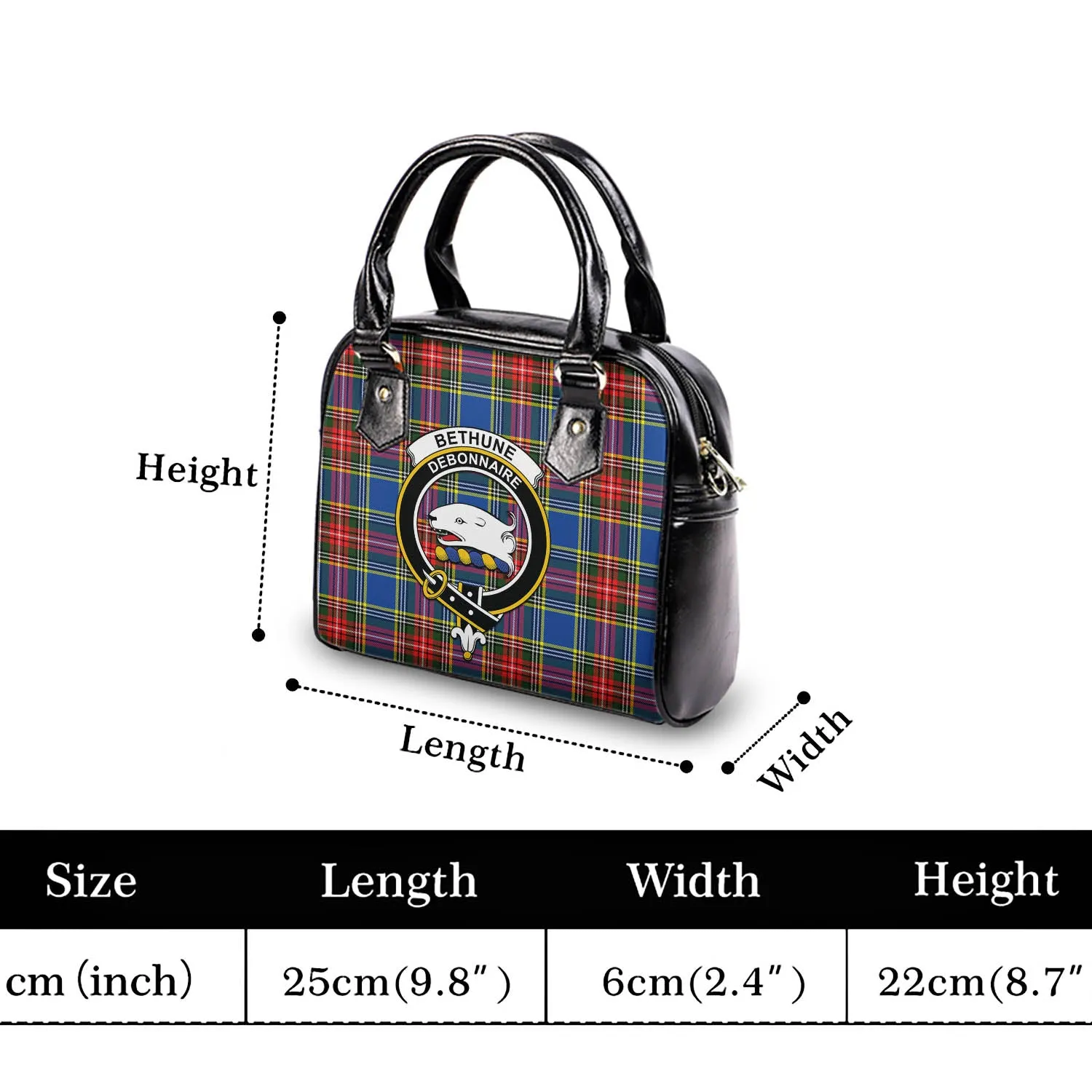 Bethune Tartan Shoulder Handbags with Family Crest