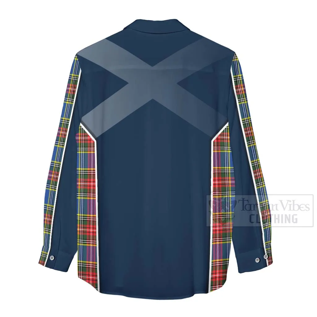 Bethune Tartan Women's Casual Shirt with Family Crest and Scottish Thistle Vibes Sport Style