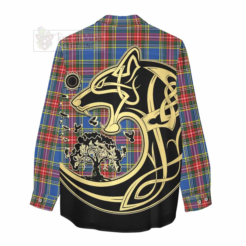 Bethune Tartan Women's Casual Shirt with Family Crest Celtic Wolf Style