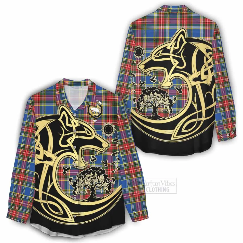 Bethune Tartan Women's Casual Shirt with Family Crest Celtic Wolf Style