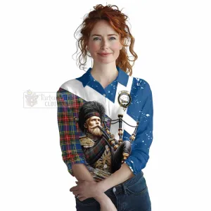 Bethune Tartan Women's Casual Shirt with Family Crest Scottish Bagpiper Vibes