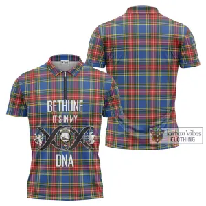 Bethune Tartan Zipper Polo Shirt with Family Crest DNA In Me Style