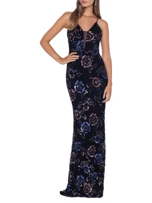 Betsy & Adam Floral Sequin Sheath Dress in Black Rose