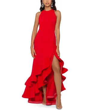 Betsy & Adam Mini Hi-Lo Ruffle Dress, Red