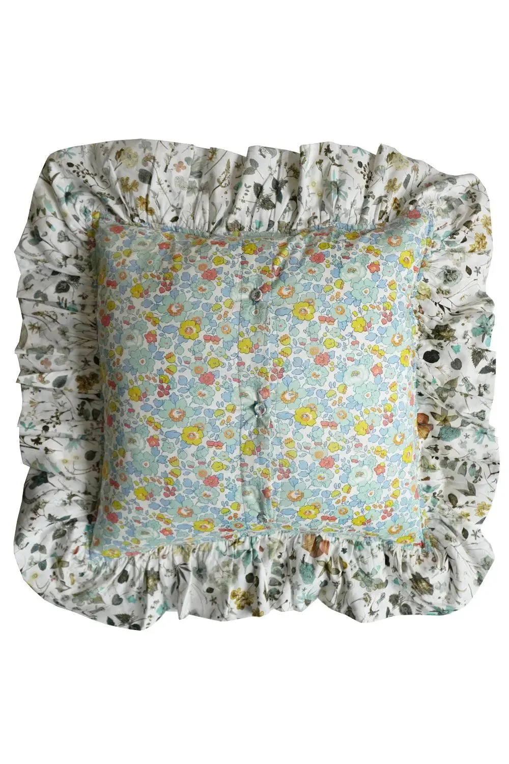 BETSY SAGE & FLORAL EVE Liberty Embroidered Ruffle Cushion