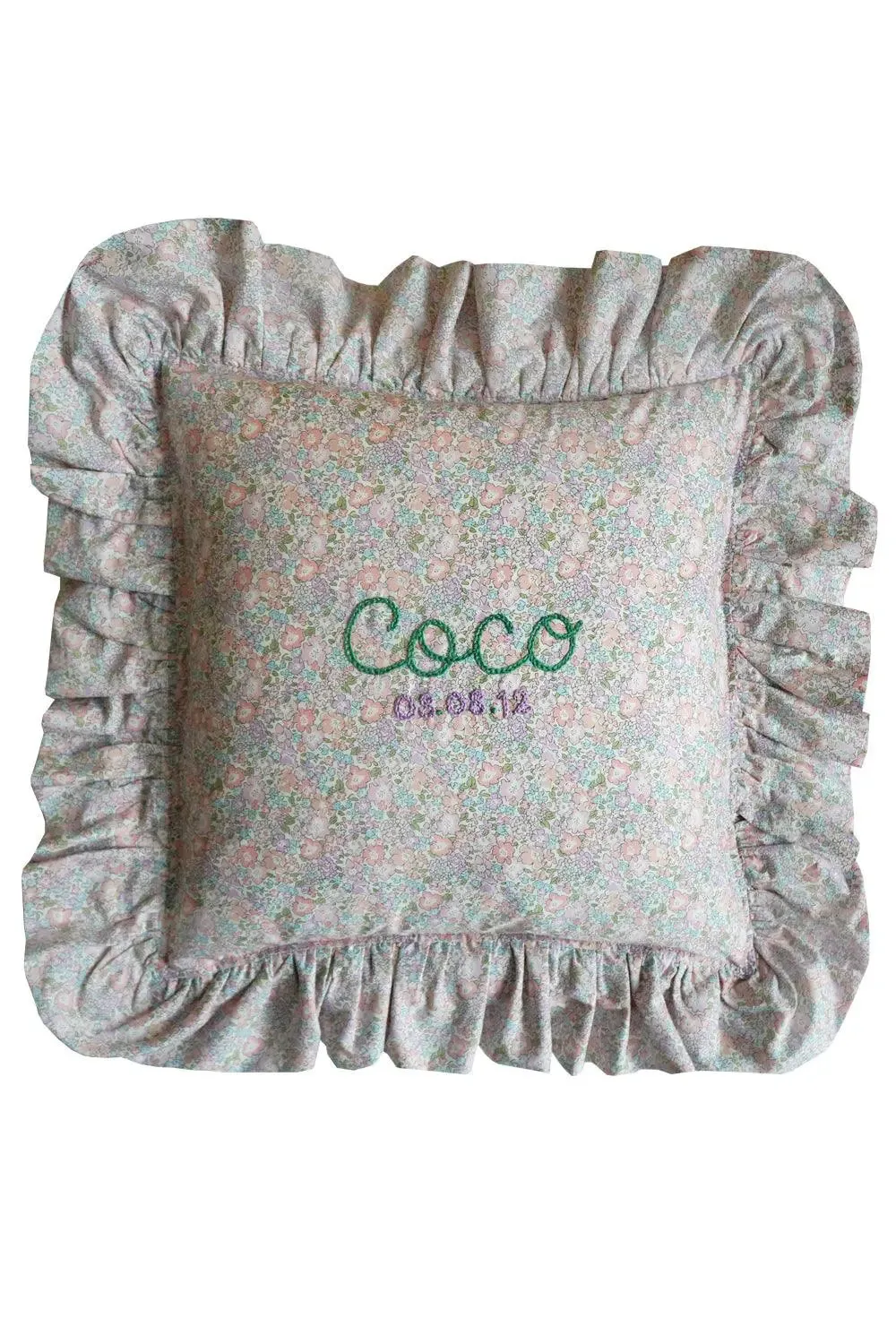 BETSY SAGE & FLORAL EVE Liberty Embroidered Ruffle Cushion