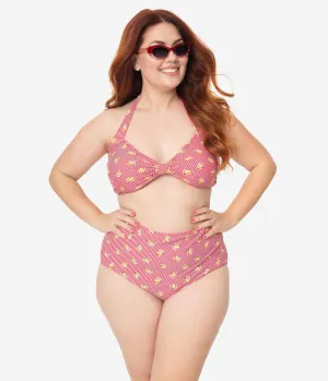 Bettie Page Plus Size Red & White Stripe Banana Bunch Swim Top