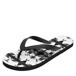 Between the Mountains White and Black Flip Flops