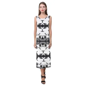 Between the Mountains White and Black Phaedra Sleeveless Open Fork Long Dress