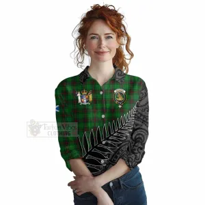 Beveridge Crest Tartan Women's Casual Shirt with New Zealand Silver Fern Half Style