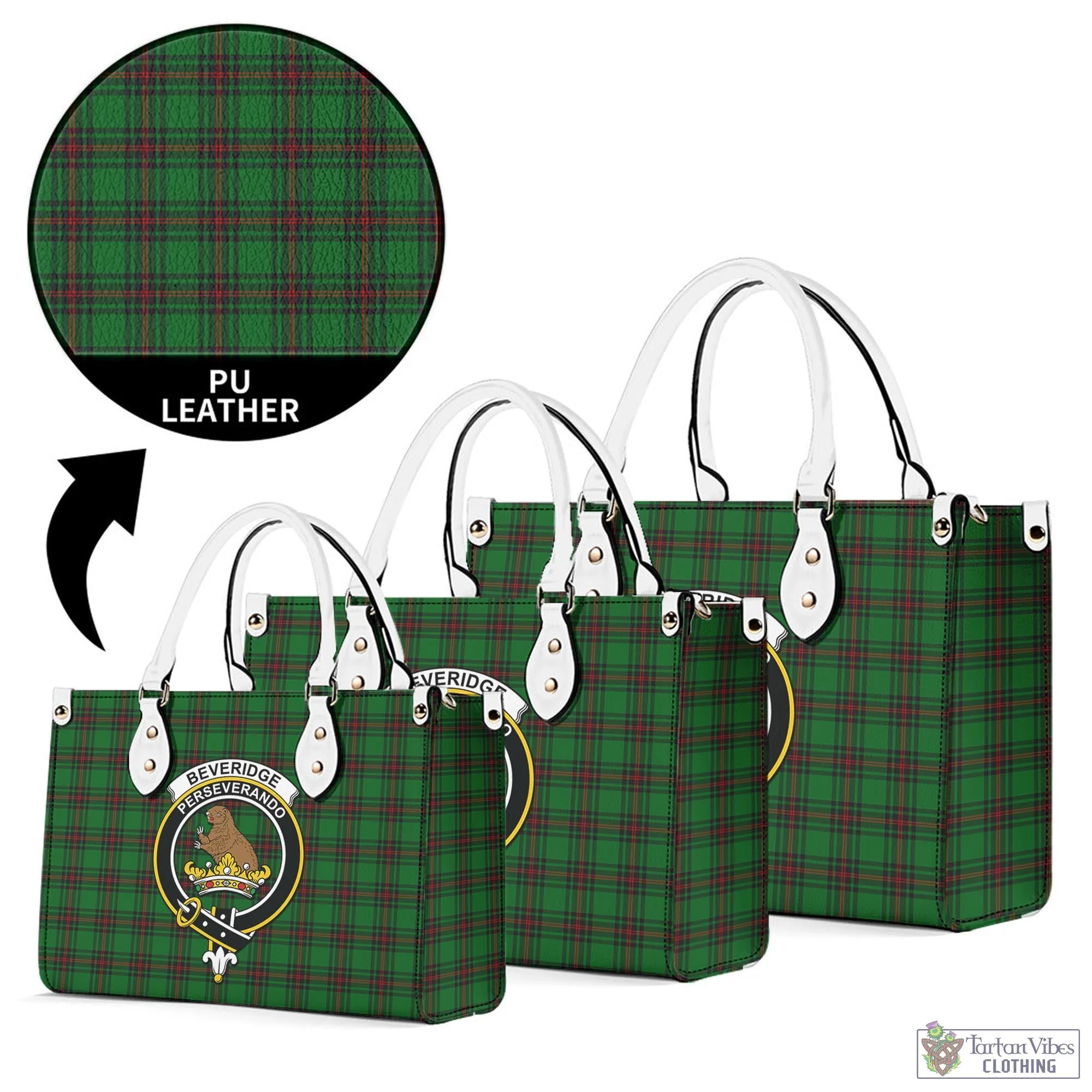 Beveridge Tartan Luxury Leather Handbags with Family Crest