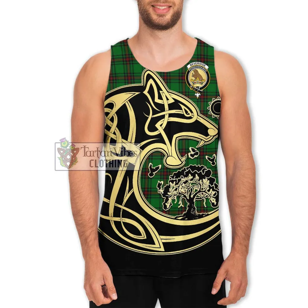 Beveridge Tartan Men's Tank Top with Family Crest Celtic Wolf Style