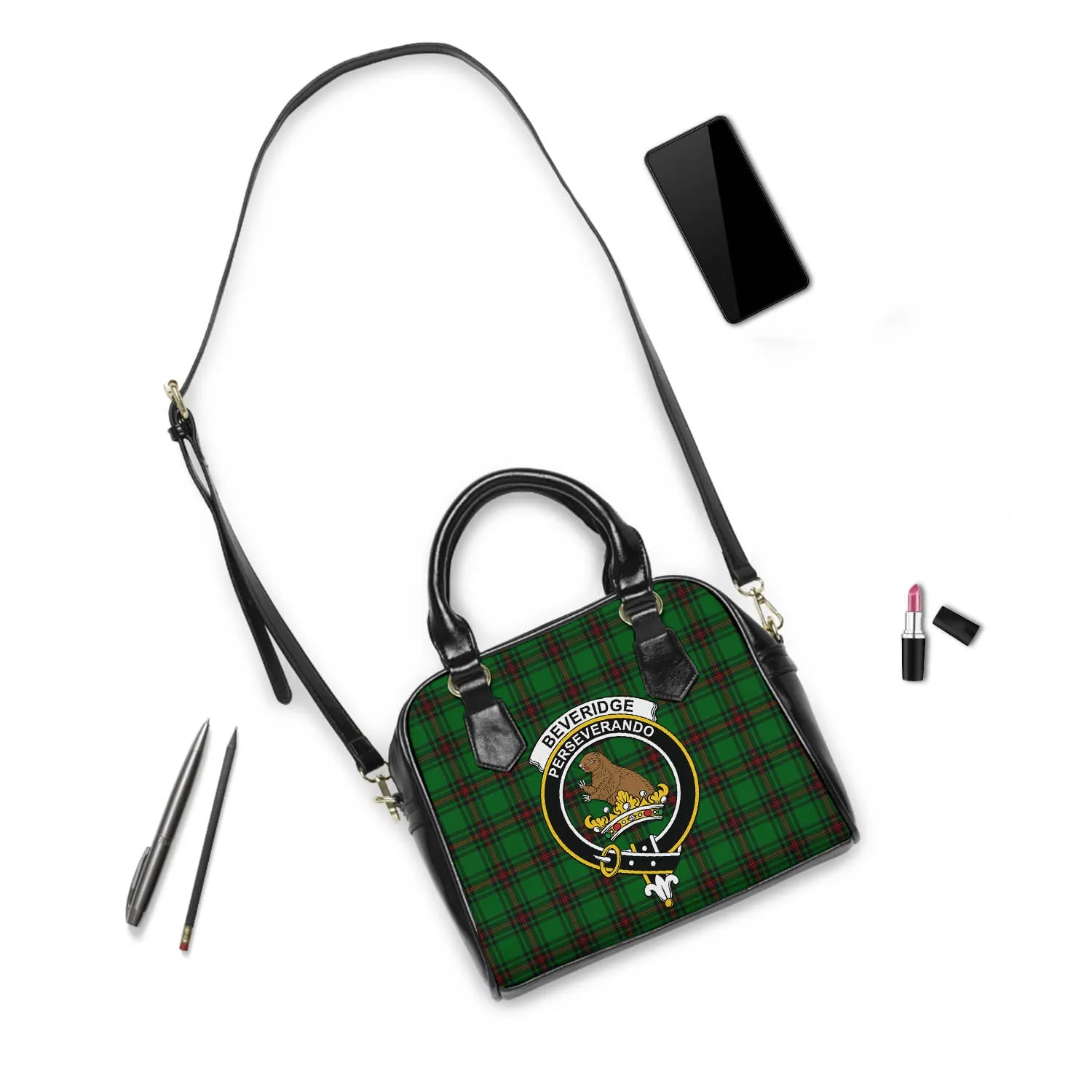 Beveridge Tartan Shoulder Handbags with Family Crest