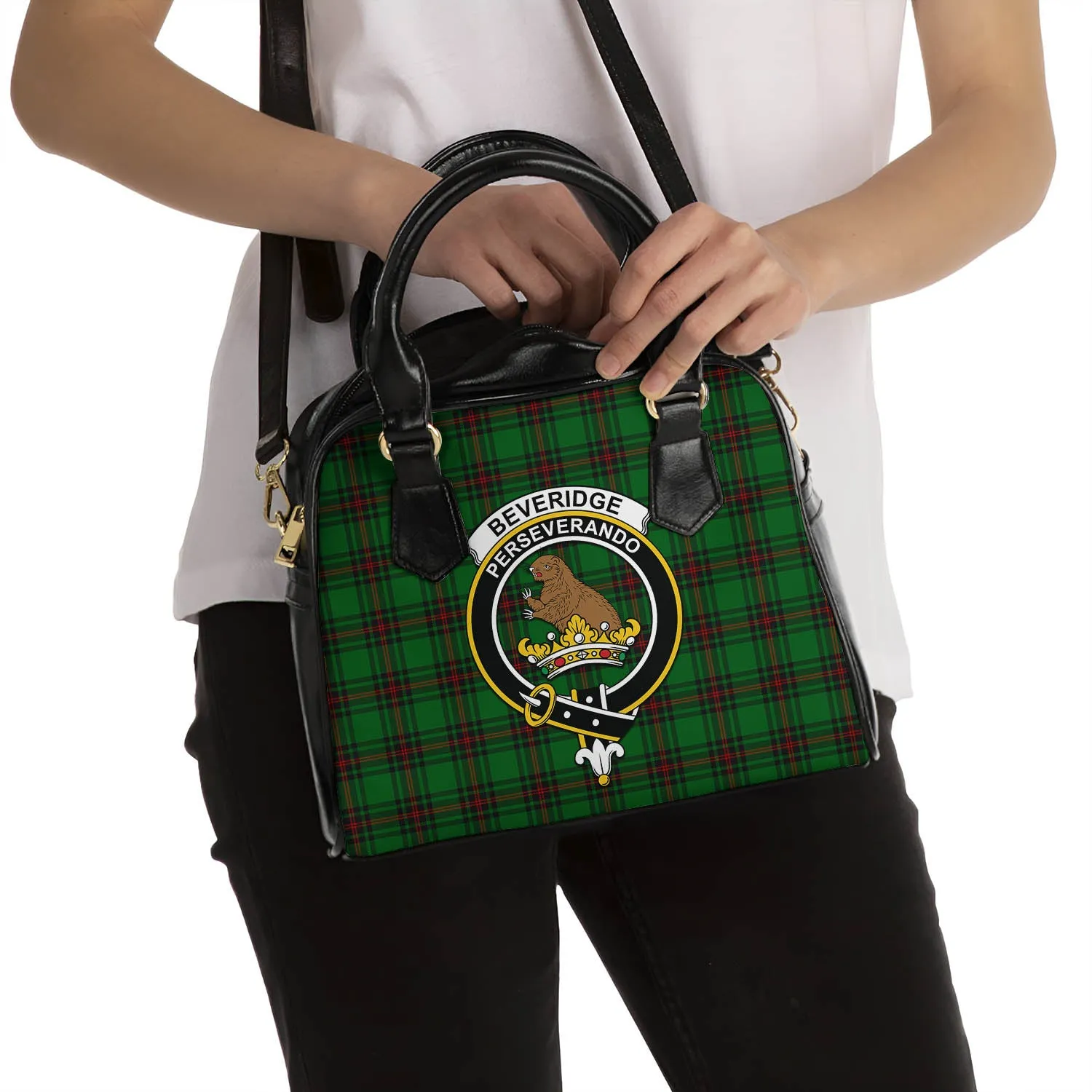 Beveridge Tartan Shoulder Handbags with Family Crest