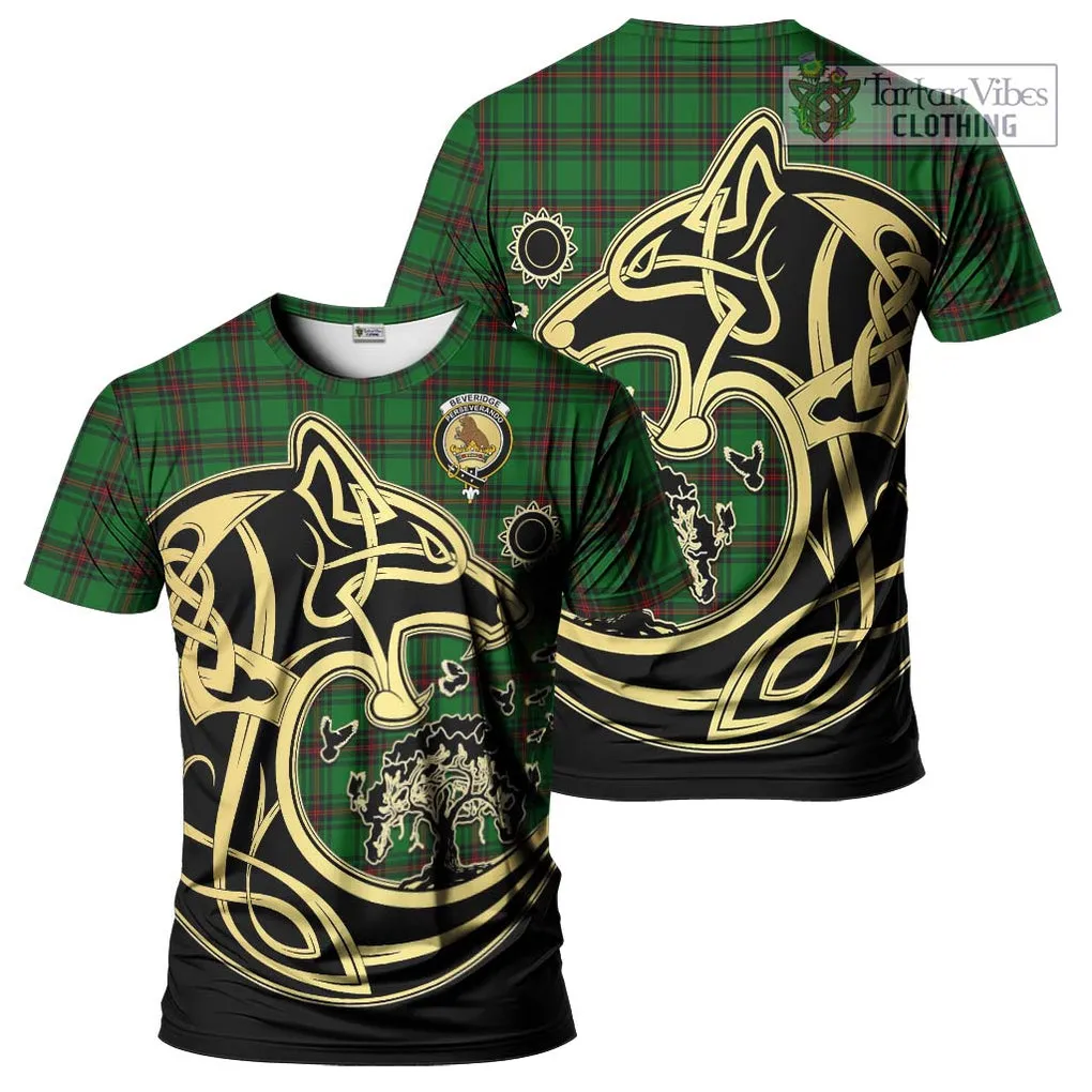 Beveridge Tartan T-Shirt with Family Crest Celtic Wolf Style