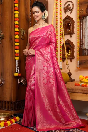 Bewitching Pink Soft Silk Saree With Divine Blouse Piece