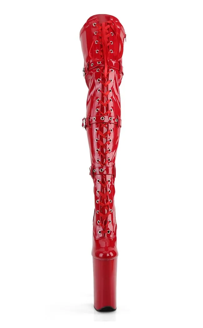 BEYOND-3028 Red Patent Thigh High Boots [In Stock]