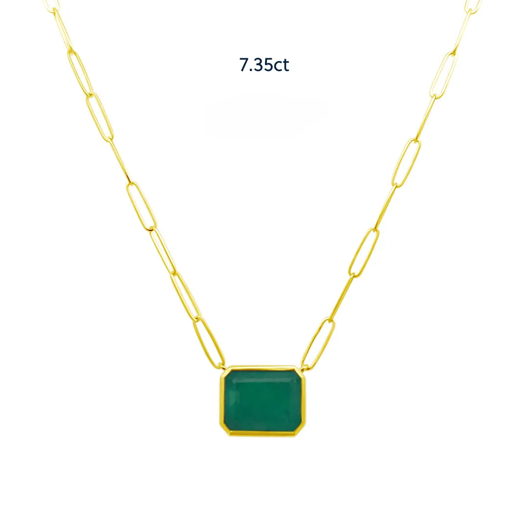 Bezel Set Emerald Paper Clip Necklace