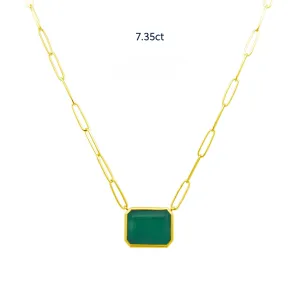 Bezel Set Emerald Paper Clip Necklace