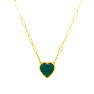 Bezel Set Heart Cut Emerald Necklace