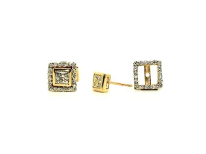 Bezel Set Princess Cut Diamond Stud With Diamond Jackets