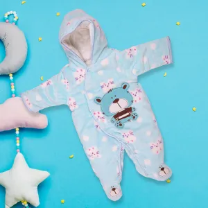 BFF Bear Blue Winter Quilted Hooded Romper