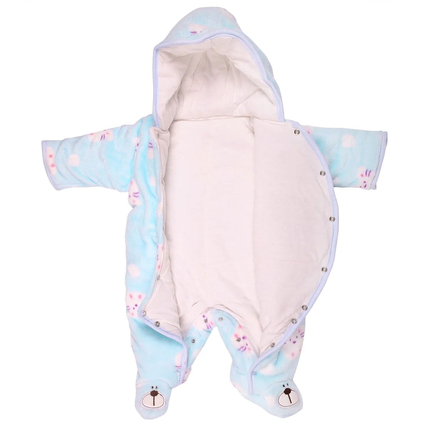 BFF Bear Blue Winter Quilted Hooded Romper