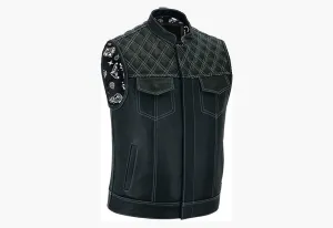 BGA Motorcycle Club Leather Vest Diamond Quilted Black